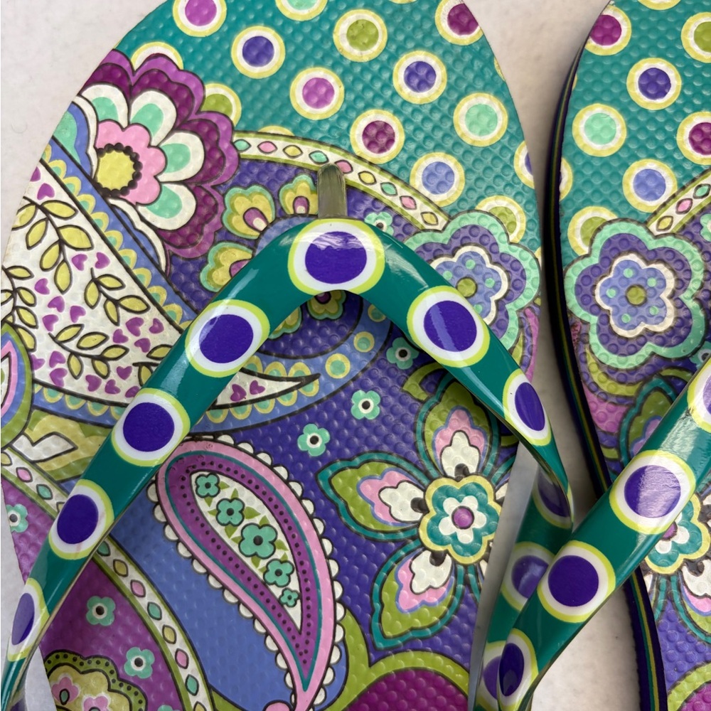 Vera Bradley Heather Paisley Flip Flops Thong Sandals Teal Women Size LARGE - Picture 4 of 8